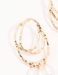 Gold Textured Oval Pearl Drop Earrings - link has visual effect only