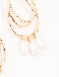 Gold Textured Oval Pearl Drop Earrings - link has visual effect only