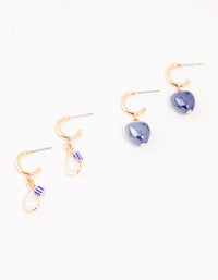 Gold Mini Blue Heart Drop Earrings 2-Pack - link has visual effect only