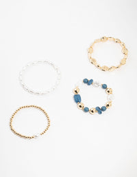 Gold Organic & Stone Station Bracelets 4-Pacck - link has visual effect only