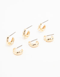 Gold Hoop Huggie Earrings 3-Pack - link has visual effect only