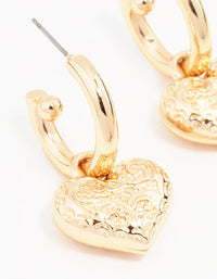 Gold Heart Drop Hoop Earrings - link has visual effect only