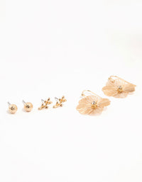 Gold Floral & Molten Stud Earrings 3-Pack - link has visual effect only