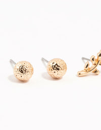 Gold Floral & Molten Stud Earrings 3-Pack - link has visual effect only