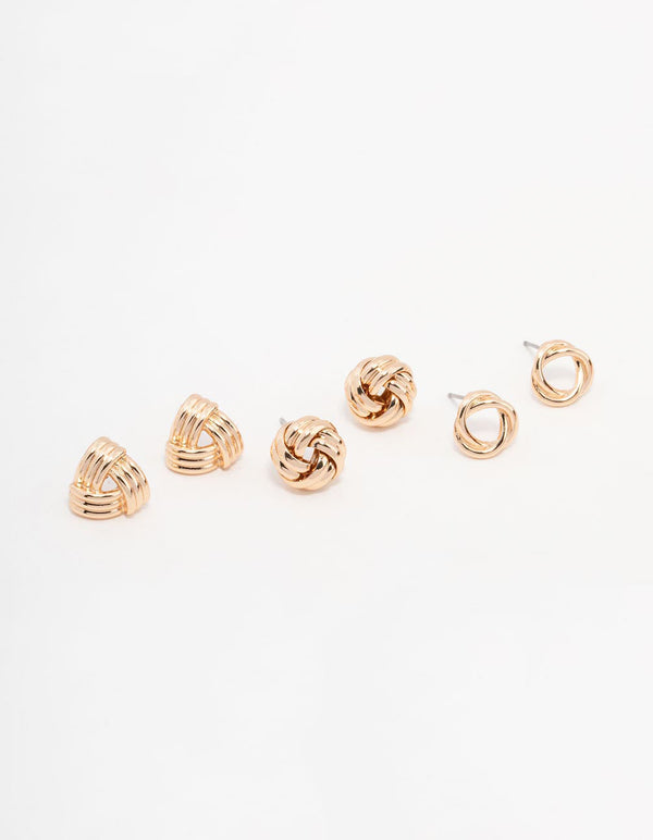 Gold Knotted Stud Earrings Pack