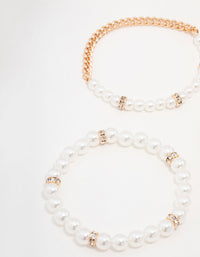 Gold Beaded Pearl Stretch Bracelet Pack - link has visual effect only