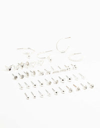 Silver Multiple Stud & Hoop Earrings 20-Pack - link has visual effect only