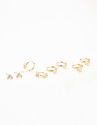 Gold Plated Brass  Brass Cubic Zirconia Hoop Earrings 4-Pack - link has visual effect only