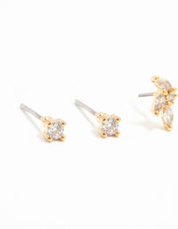 Gold Plated Brass Cubic Zirconia Flower Earrings 4-Pack - link has visual effect only