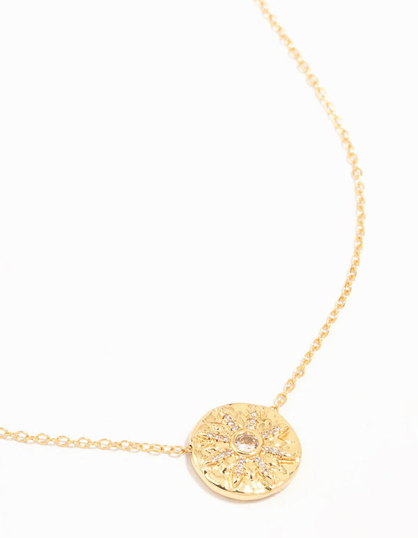 Gold Plated Brass Diamante Sand Dollar Pendant Necklace