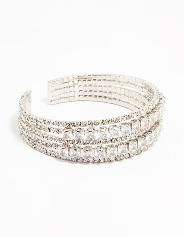 Rhodium Layered Cubic Zirconia Wrist Cuff