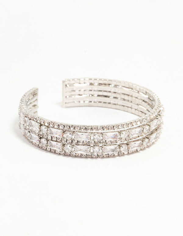 Silver Cubic Zirconia Layered Wrist Cuff