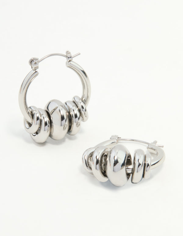 Silver Stacked Ring Hoop Earrings