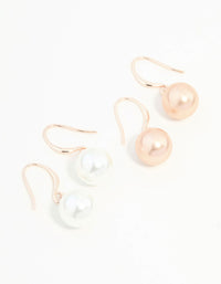 Rose Gold Dainty Pearl Drop Earrings 2-Pack - link has visual effect only