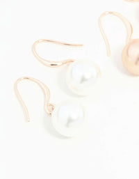 Rose Gold Dainty Pearl Drop Earrings 2-Pack - link has visual effect only