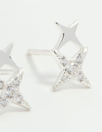 Sterling Silver Cubic Zirconia Double Star Stud Earrings - link has visual effect only