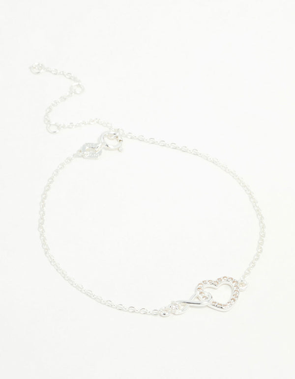 Sterling Silver Infinity & Cubic Zirconia Heart Link Bracelet