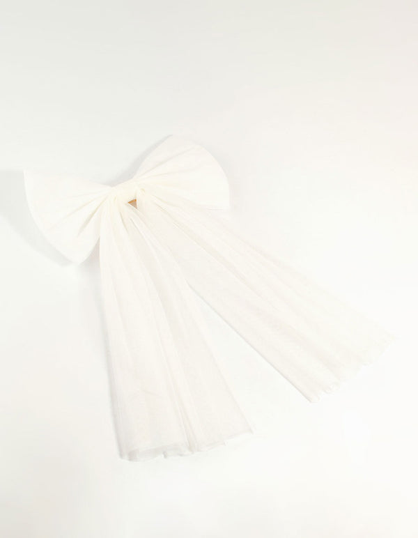 White Tulle Fabric Bow Clip