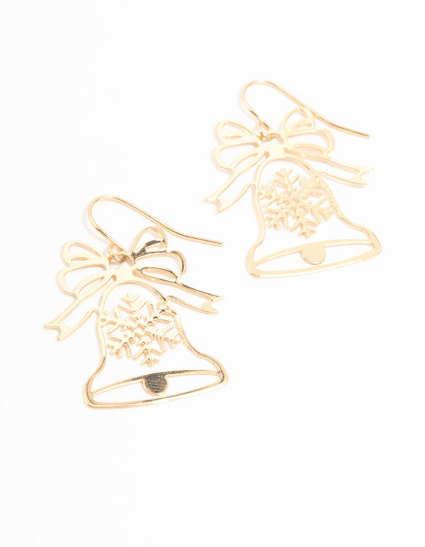 Gold Cut Out Bell Drop Earrings