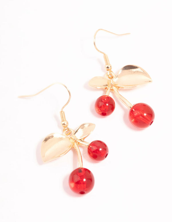 Gold Cherry Drop Earrings