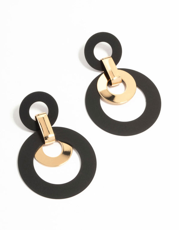 Gold & Black Circle Drop Earrings