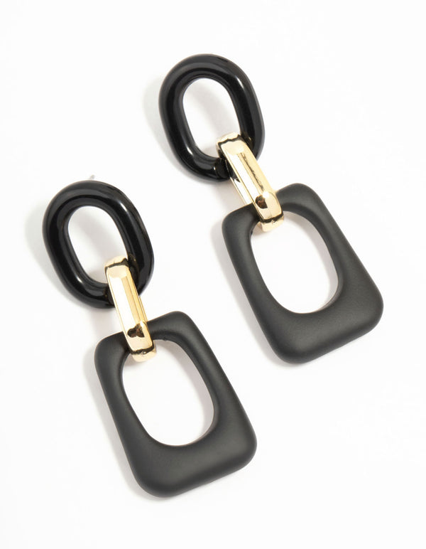 Black & Gold Trapeze Link Drop Earrings