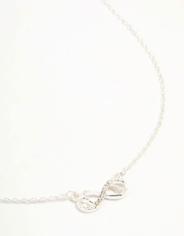 Silver Diamante Infinity With Heart Necklace