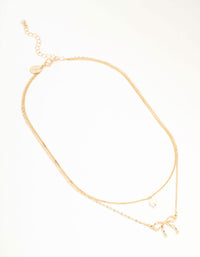 Gold Pearl & Bow Layered Necklace - link has visual effect only