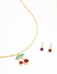 Gold Cherry Necklace & Red Diamante Earrings Set - link has visual effect only