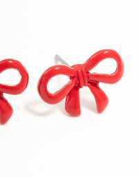 Red Coated Metal Ribbon Bow Stud Earrings - link has visual effect only