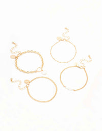 Gold Pearl & Chain Toggle Bracelets 4-Pack - link has visual effect only