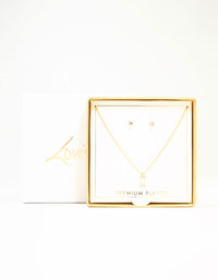 Gold Baguette Cut Diamante Necklace & Stud Earrings Set - link has visual effect only