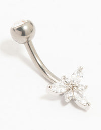 Silver Plated Titanium Cubic Zirconia Belly Bar - link has visual effect only