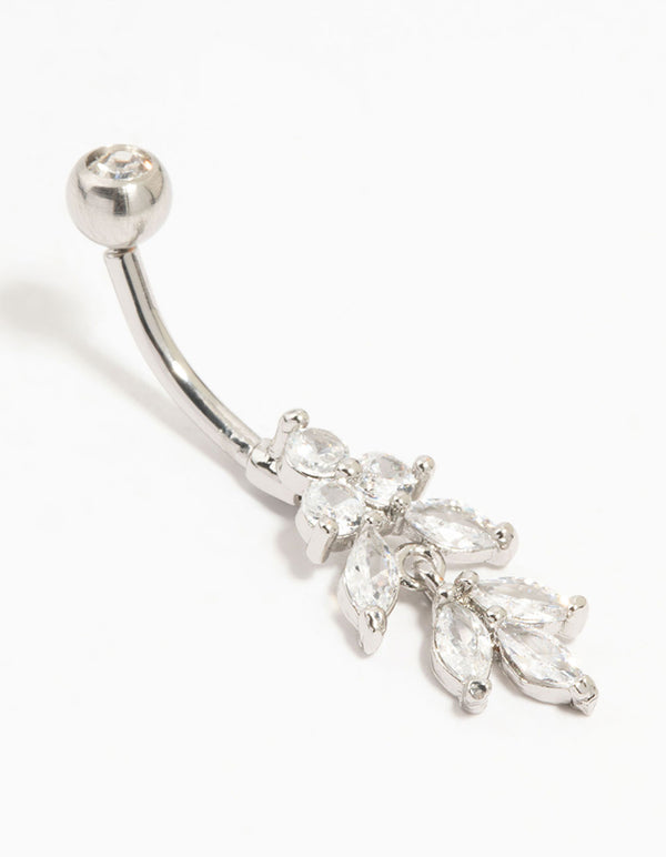 Titanium Baguette Cut Marquise Diamante Drop Bellybar