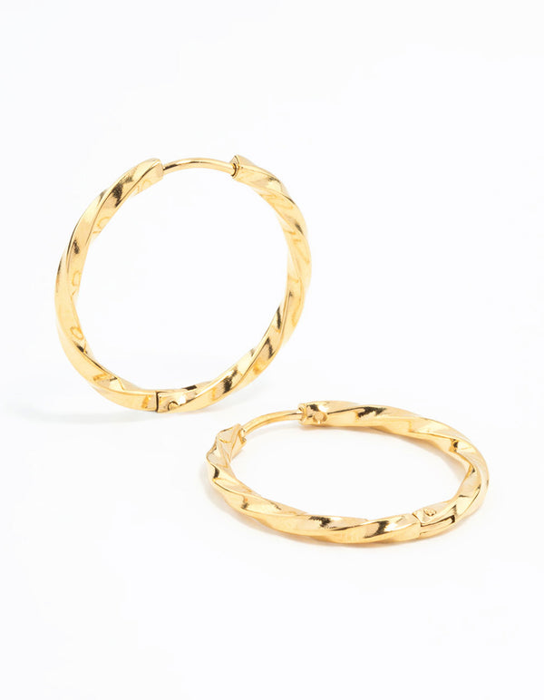 Waterproof Gold Plated Stainless Steel Twisted Hoop Earrings