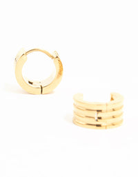 Waterproof Gold Plated Stainless Steel Ribbed Huggie Earrings - link has visual effect only