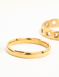 Waterproof Gold Plated Stainless Steel Chain Link Rings 2-Pack - link has visual effect only