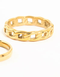 Waterproof Gold Plated Stainless Steel Chain Link Rings 2-Pack - link has visual effect only