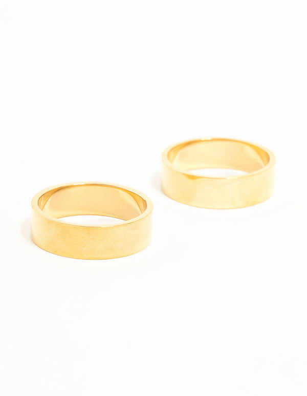 Waterproof Gold Plated Stainless Steel Double Cigar Band Rings 2-Pack