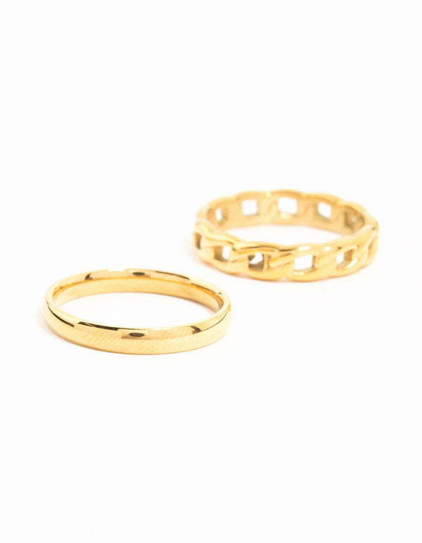 Waterproof Gold Plated Stainless Steel Chain Link Rings 2-Pack