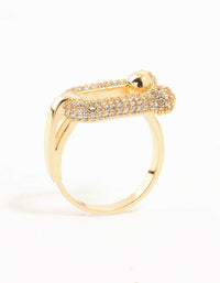 Gold Plated U Link Cubic Zirconia Ring - link has visual effect only