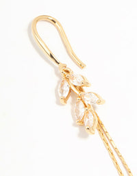 Gold Cubic Zirconia Leaf & Pearl Drop Earrings - link has visual effect only