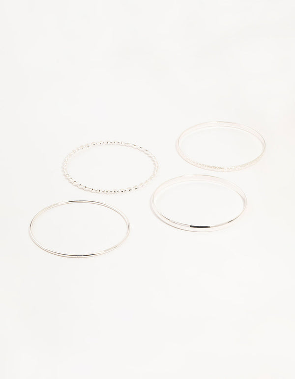 Silver Twisted Bangles 4-Pack