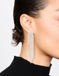 Silver Plated Cupchain Diamante Fringe Stud Earrings - link has visual effect only