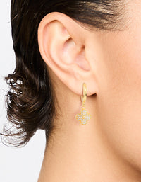 Gold Plated Cubic Zirconia Flower Drop Hoop Earrings - link has visual effect only