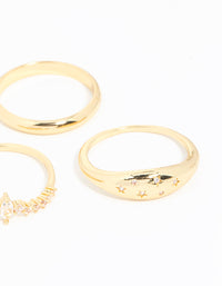 Gold Plated Cubic Zirconia Cluster & Plain Rings 3-Pack - link has visual effect only