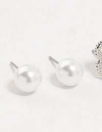 Silver Cubic Zirconia Round & Pearl Earrings 3-Pack - link has visual effect only