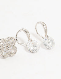 Silver Cubic Zirconia Round & Pearl Earrings 3-Pack - link has visual effect only