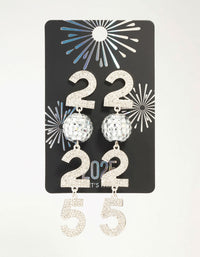 Silver 2025 Disco Ball & Diamante Drop Earrings - link has visual effect only