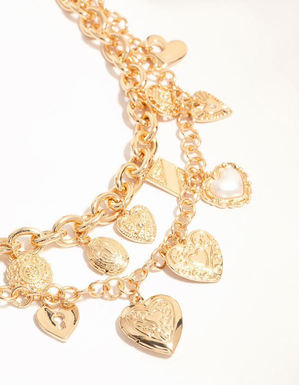 Gold Layered Heart Charm Necklace